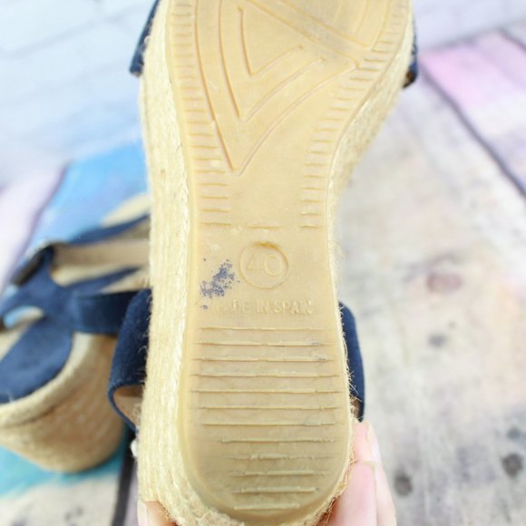 Lisa B. Black Leather Ankle Strap Espadrilles Wedge Sandals EU 40 US 9 - Picture 8 of 9